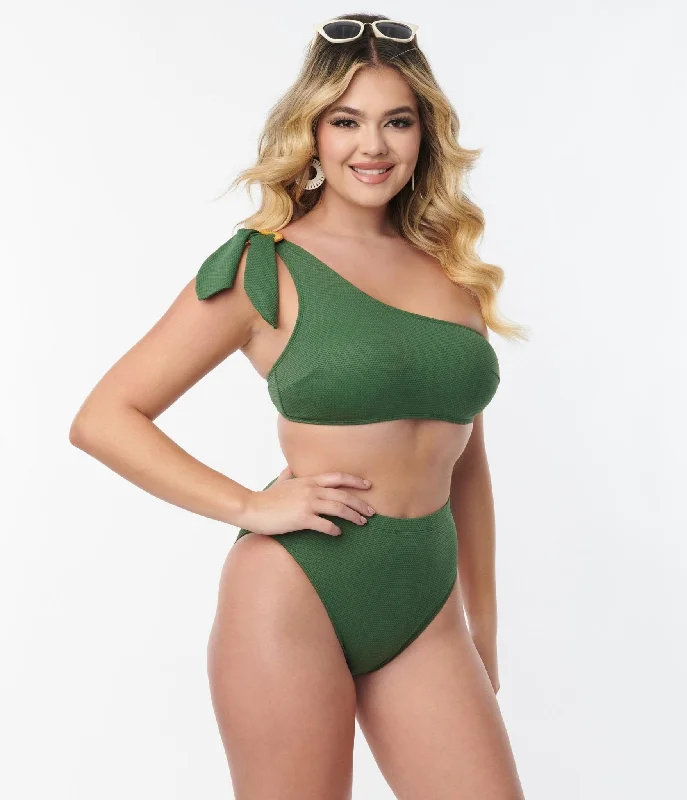 Kingdom & State Green Texture One Shoulder Swim Top