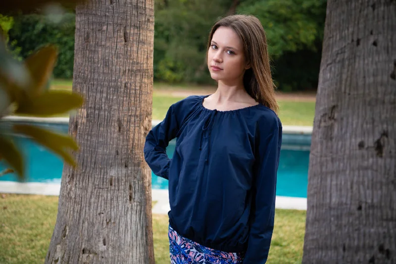 Navy Peasant Swim Top