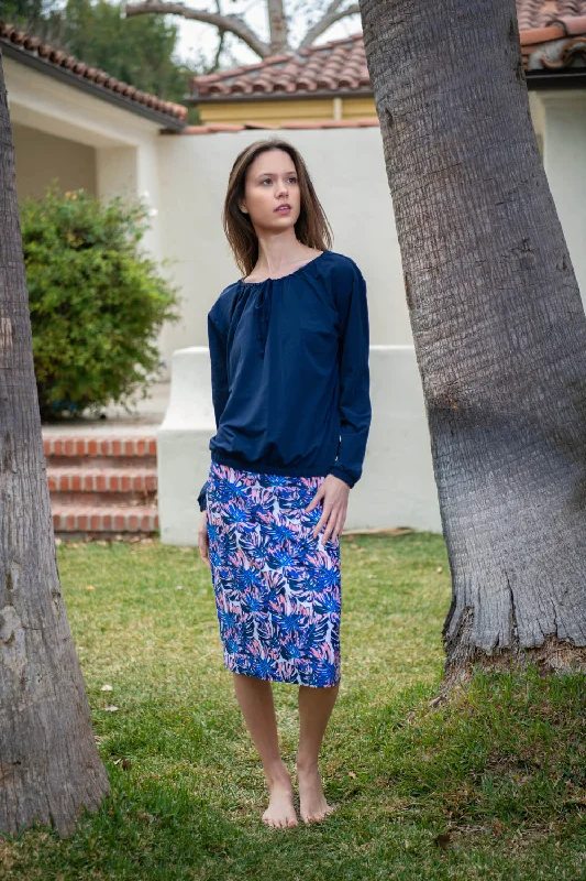 Navy Peasant Swim Top