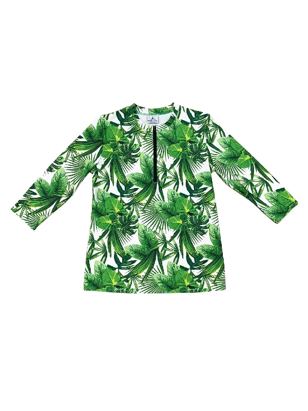 Green Leaves Half Zip Printed Top