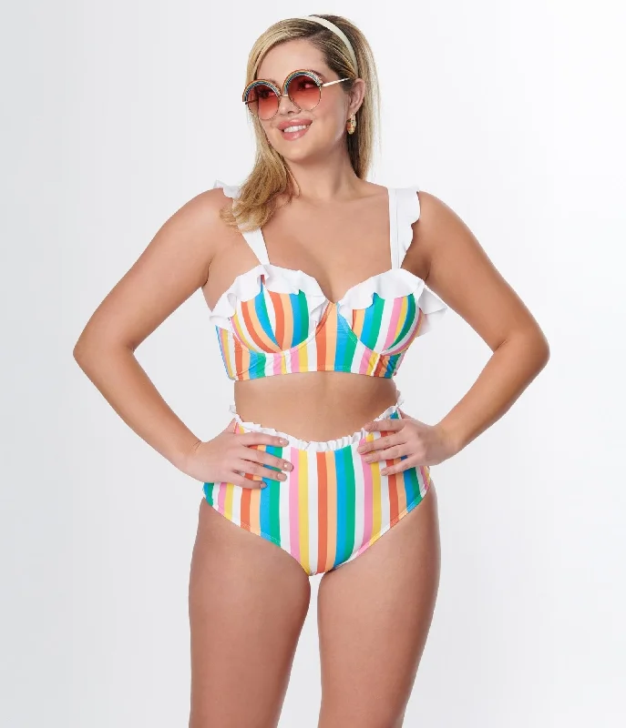 Unique Vintage Rainbow Striped Southampton Swim Top