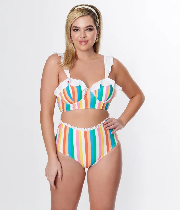 Unique Vintage Rainbow Striped Southampton Swim Top