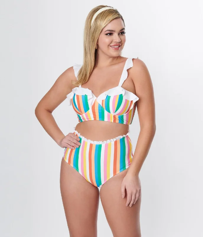 Unique Vintage Rainbow Striped Southampton Swim Top