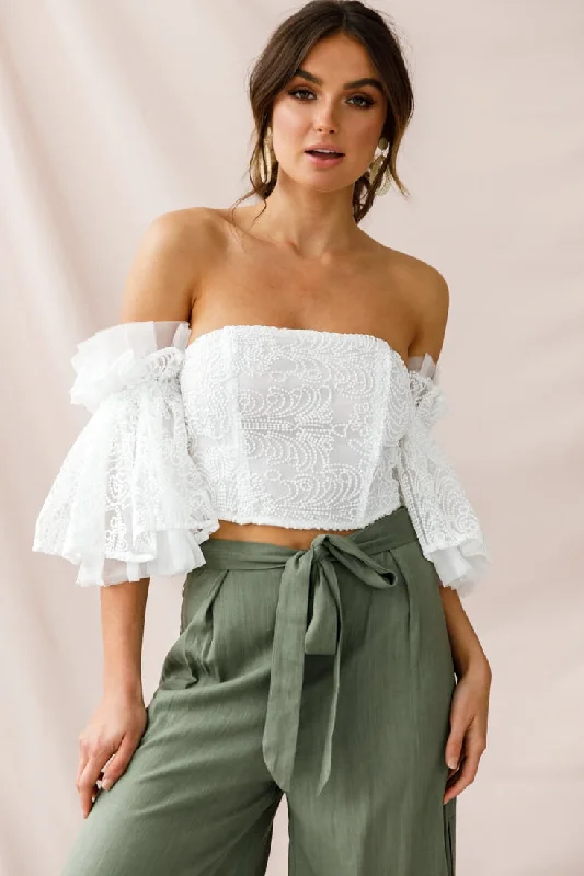 Arna Bell Sleeve Off-Shoulder Top White