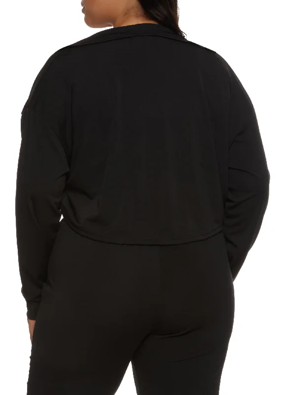 Plus Size Cropped Mock Neck Zip Up Sweatshirt