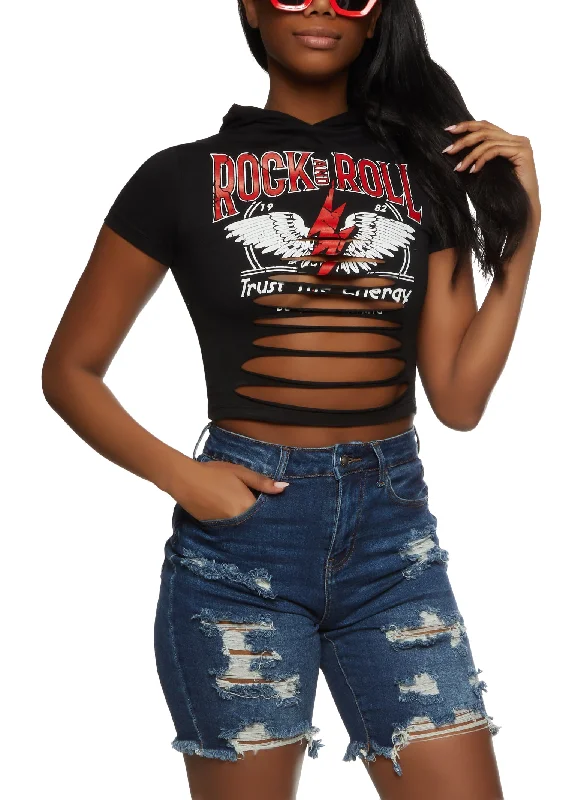 Rock And Roll Laser Cut Cropped Graphic Tee