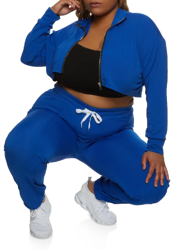 Plus Size Cropped Mock Neck Zip Up Sweatshirt