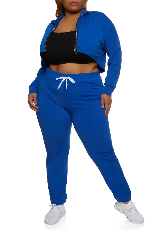 Plus Size Cropped Mock Neck Zip Up Sweatshirt