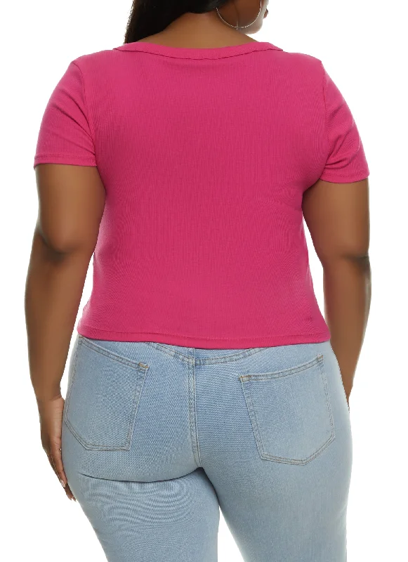 Plus Size Ribbed Knit Basic Scoop Neck Top