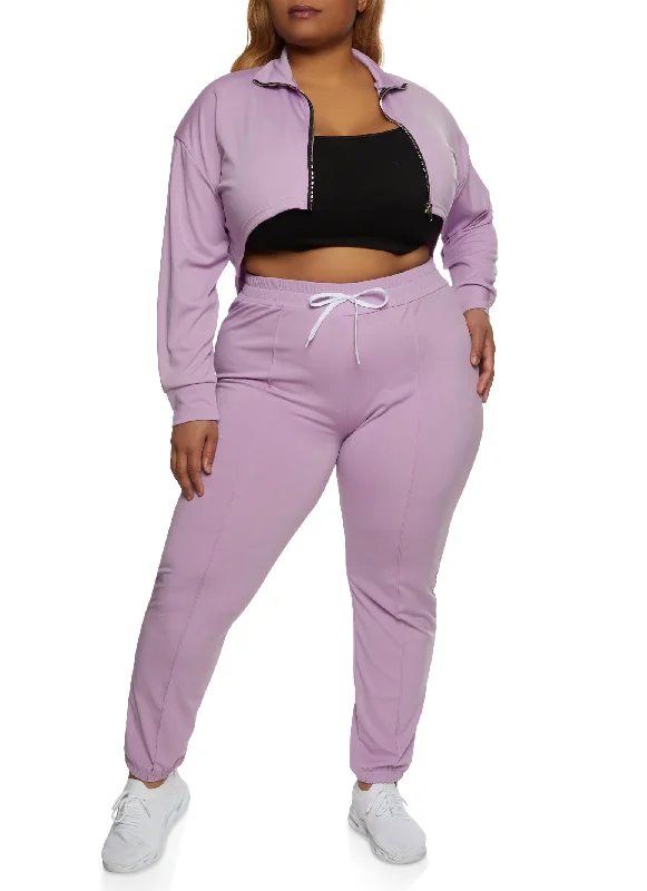 Plus Size Cropped Mock Neck Zip Up Sweatshirt