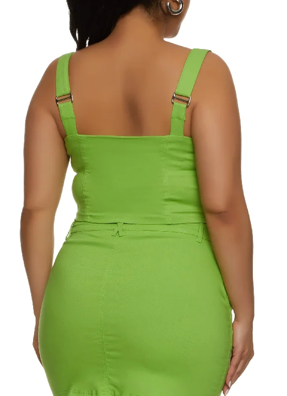 Plus Size Buckle Strap Zip Front Cropped Corset Top