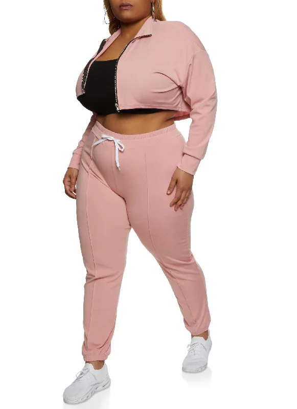 Plus Size Cropped Mock Neck Zip Up Sweatshirt