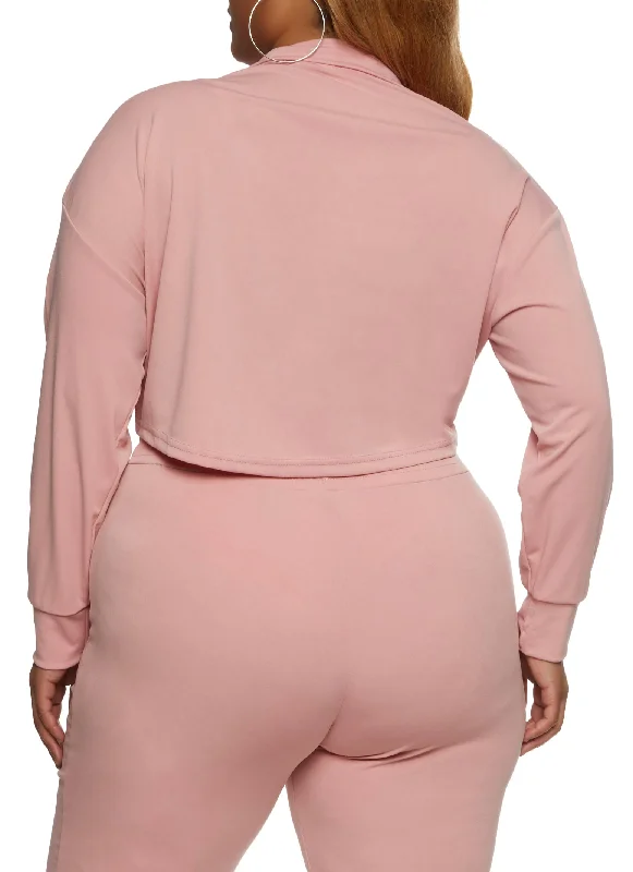 Plus Size Cropped Mock Neck Zip Up Sweatshirt