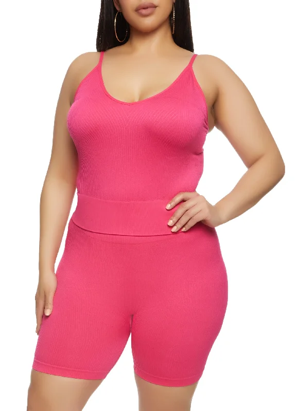 Plus Size Rib Knit Seamless Cami Top