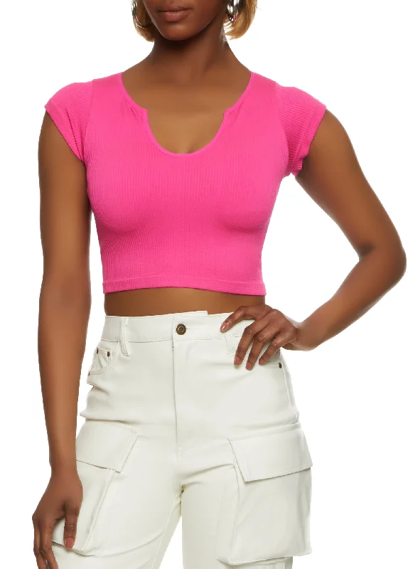 Ribbed Notch Neck Crop Top