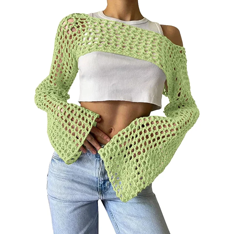 Amy Fashion - Summer Sexy Long Sleeve Smock Knitted Crop Top