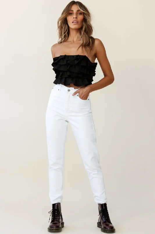 Talulah Layered Ruffle Lace-Up Back Crop Top Black