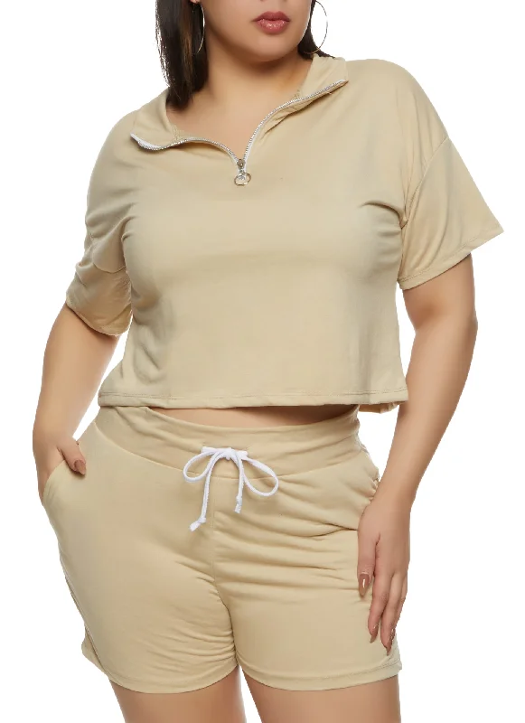 Plus Size Basic Zip Neck Crop Top