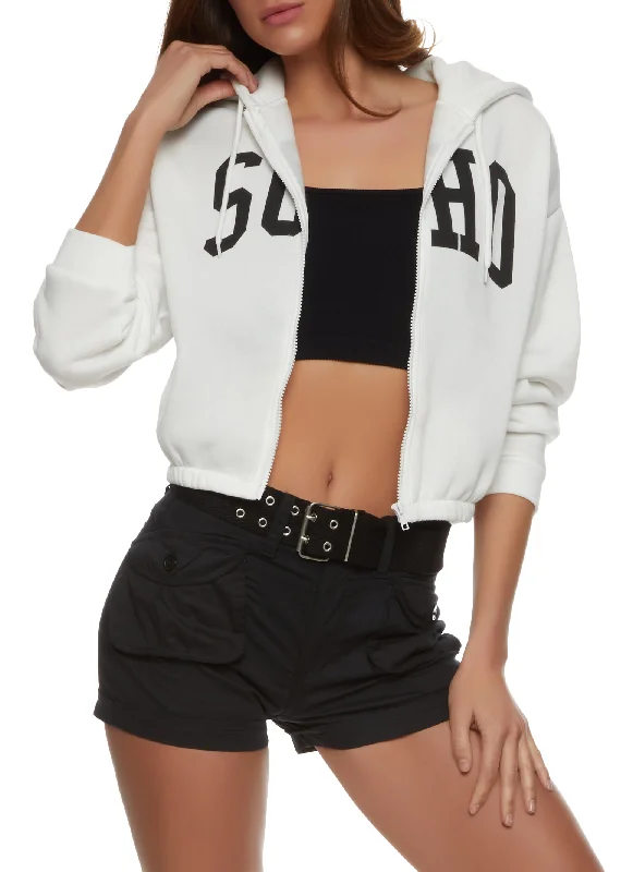 City Graphic Zip Front Cropped Hoodie