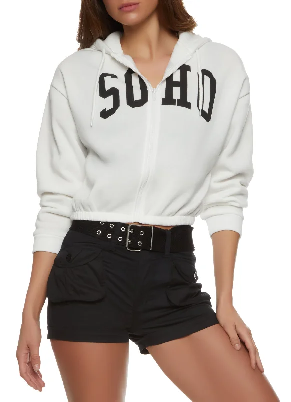 City Graphic Zip Front Cropped Hoodie