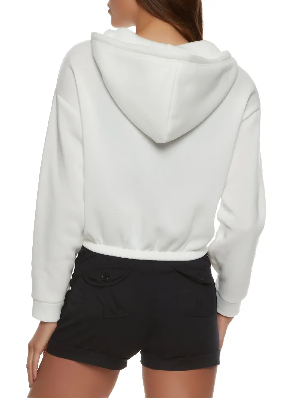 City Graphic Zip Front Cropped Hoodie