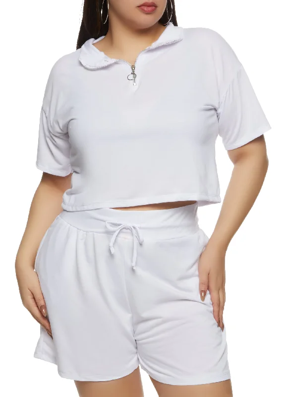 Plus Size Basic Zip Neck Crop Top