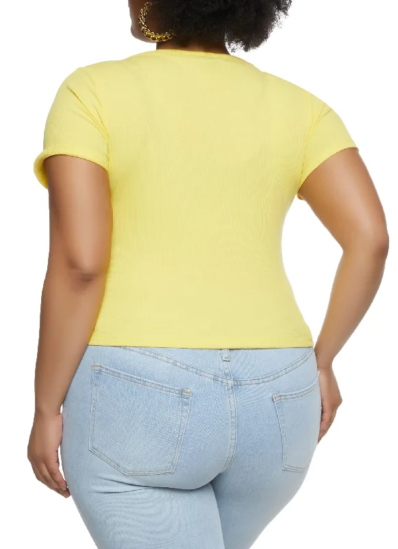 Plus Size Ribbed Knit Basic Scoop Neck Top