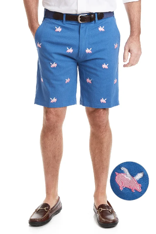 Cisco Short Stretch Twill Deep Ocean Blue with Flying Pig