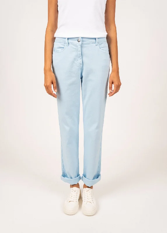 Patricia straight pants - elastic waist, in cotton stretch (CIEL)