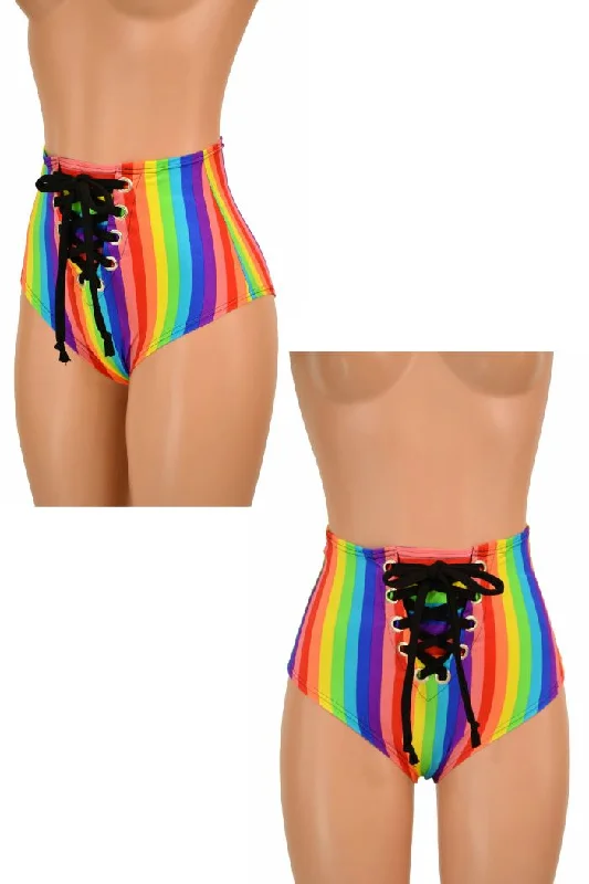 Rainbow Stripe Front Lace Up Siren Shorts