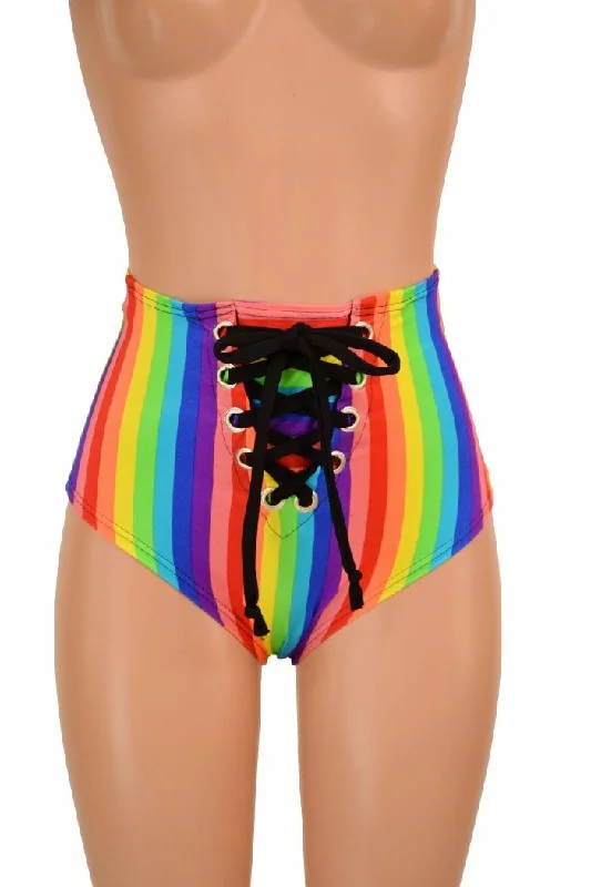 Rainbow Stripe Front Lace Up Siren Shorts