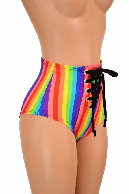 Rainbow Stripe Front Lace Up Siren Shorts