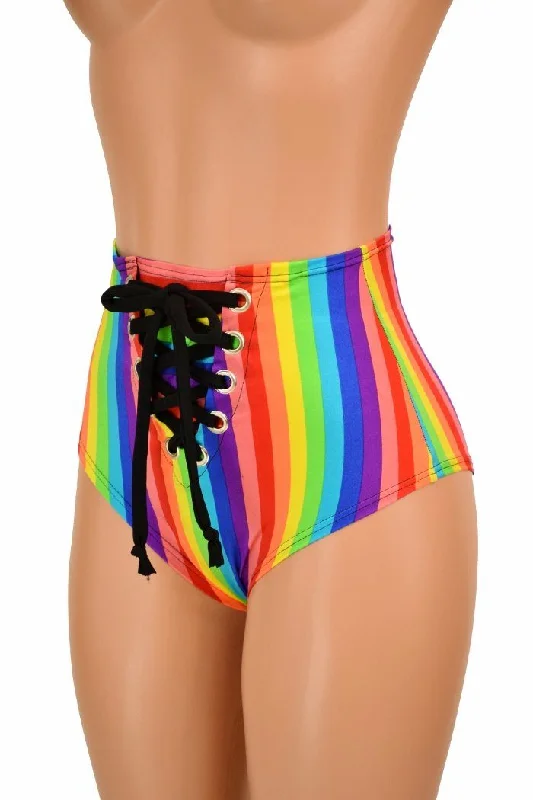 Rainbow Stripe Front Lace Up Siren Shorts