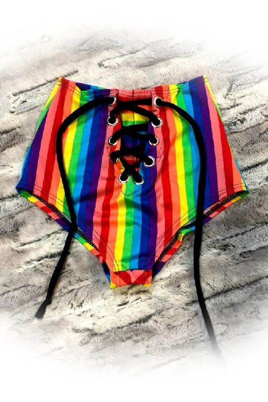 Rainbow Stripe Front Lace Up Siren Shorts