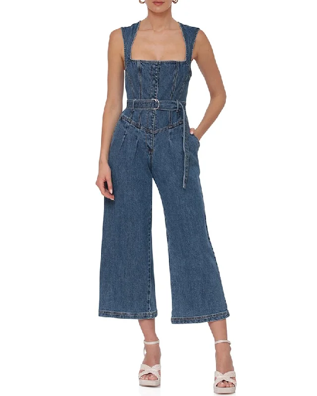 Avec Les Filles Belted Wide Leg Corset Jumpsuit