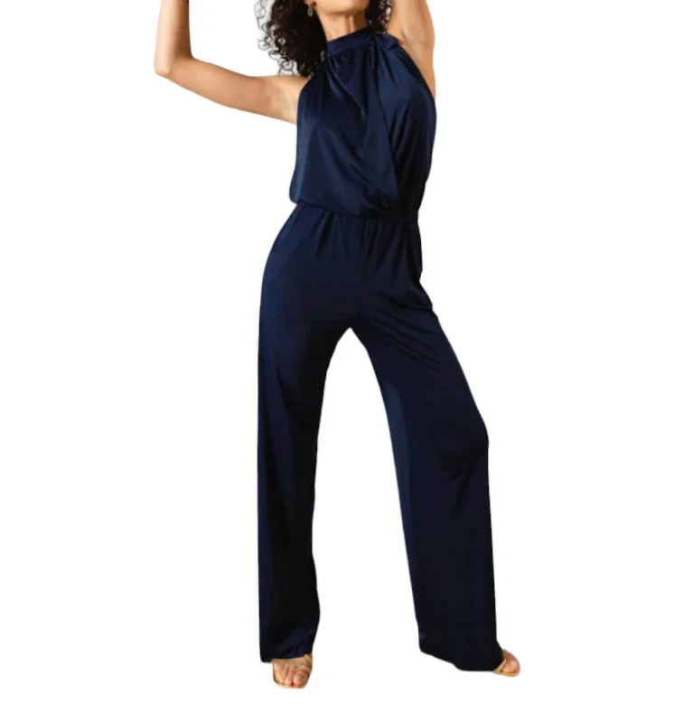 Backless Halter Jumpsuit In Navy