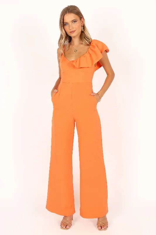 Cassie Ruffle Jumpsuit - Tangerine