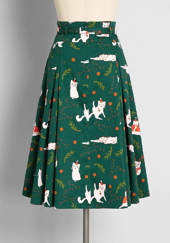 Christmas Cat-astrophe Pleated Swing Skirt