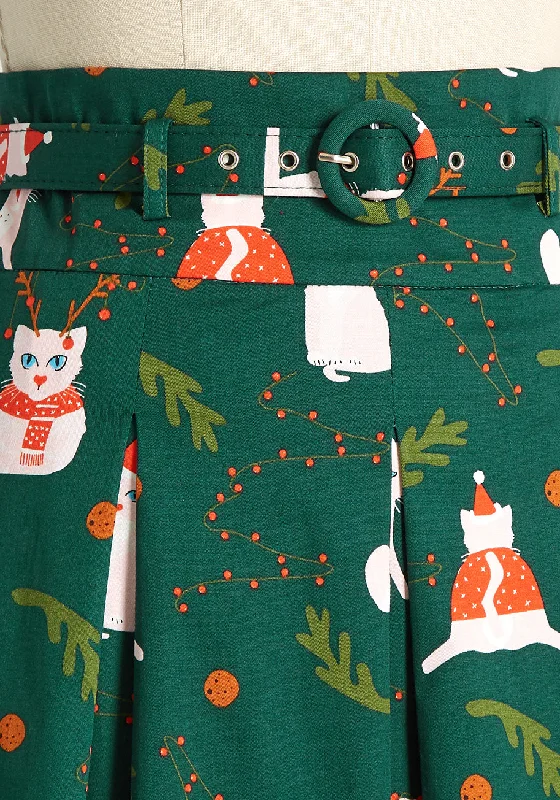 Christmas Cat-astrophe Pleated Swing Skirt