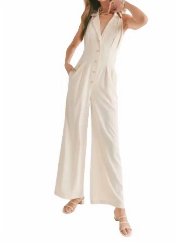 Follow Me Halter Jumpsuit In White