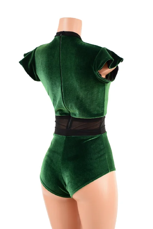 Green Velvet Romper & Break Away Skirt Set