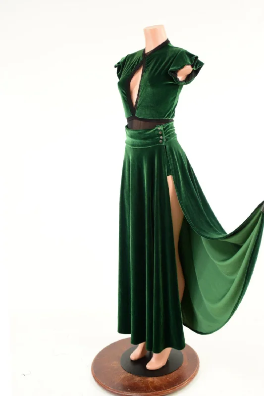 Green Velvet Romper & Break Away Skirt Set