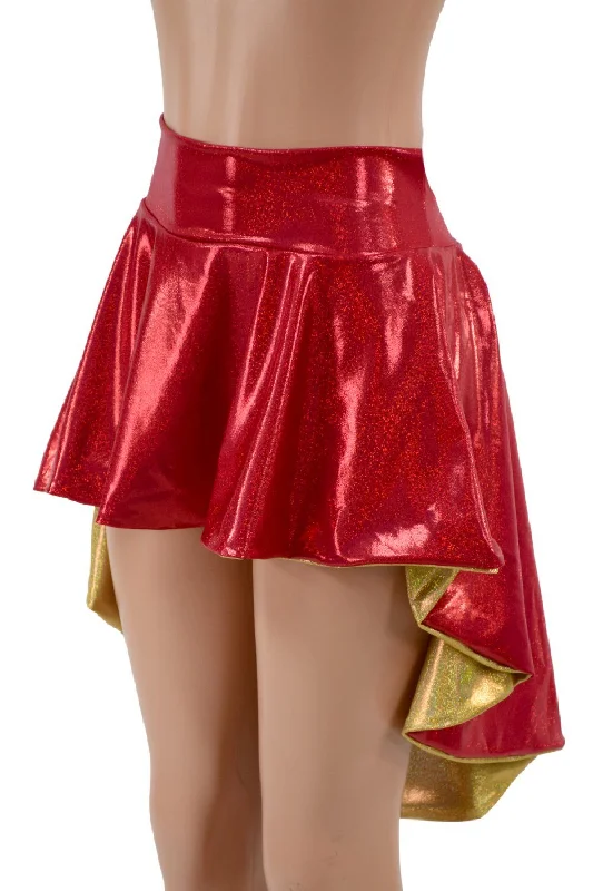 Red & Gold Hi Lo Flip Skirt