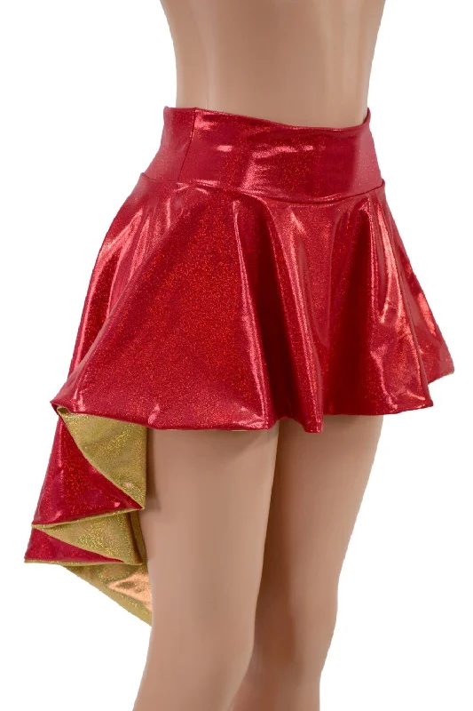 Red & Gold Hi Lo Flip Skirt