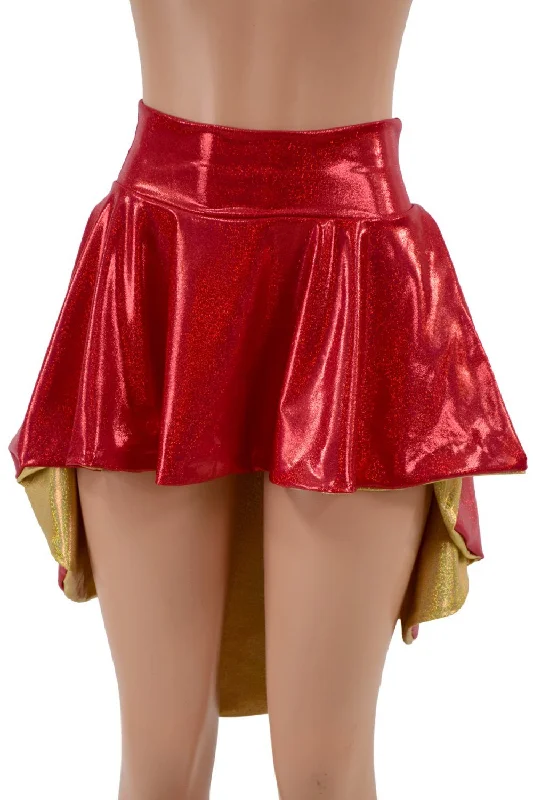 Red & Gold Hi Lo Flip Skirt