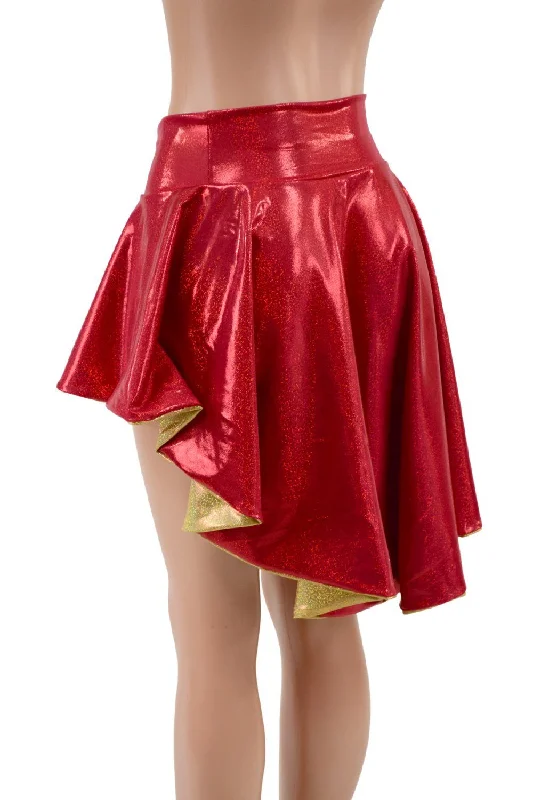 Red & Gold Hi Lo Flip Skirt