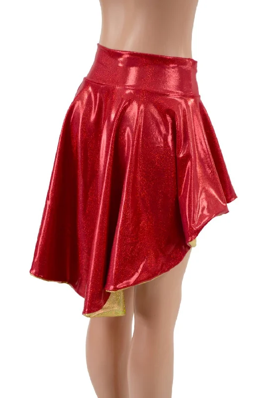 Red & Gold Hi Lo Flip Skirt