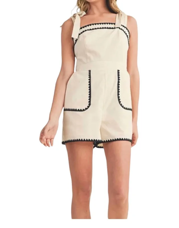 Ric-Rac Detailed Romper In Oatmeal Black