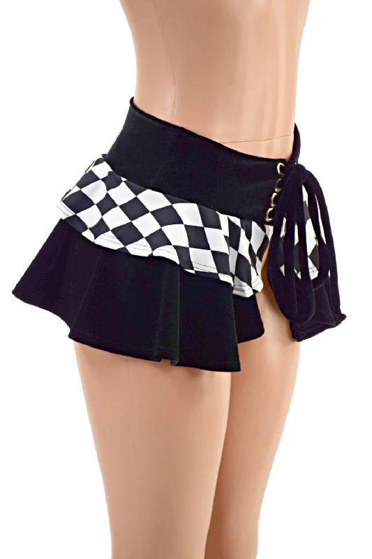 Ultra Mini Open Front Lace Up Skirt with Tiered Double Ruffle