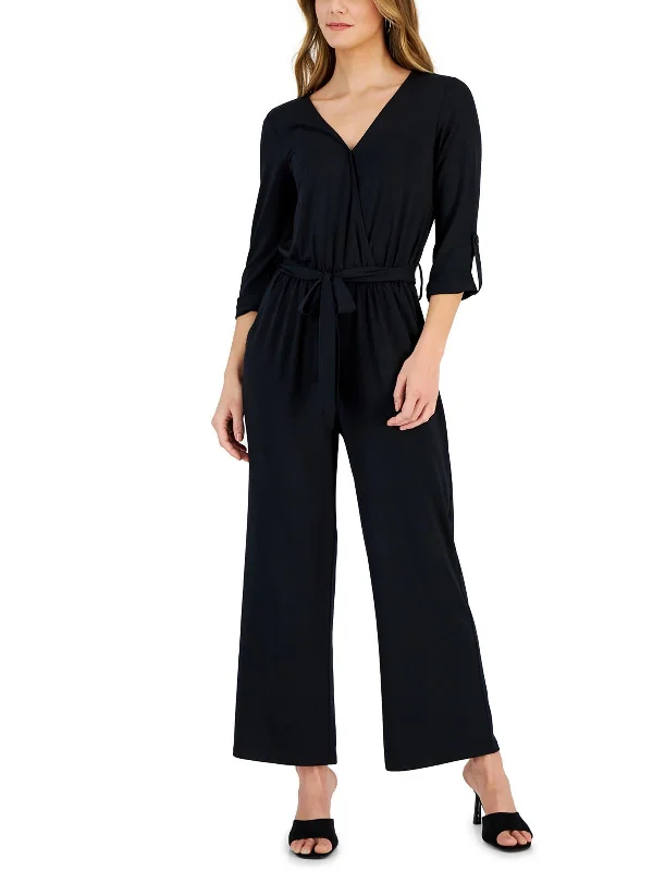 Womens Surplice Adjustable Sleeve Jumpsuit